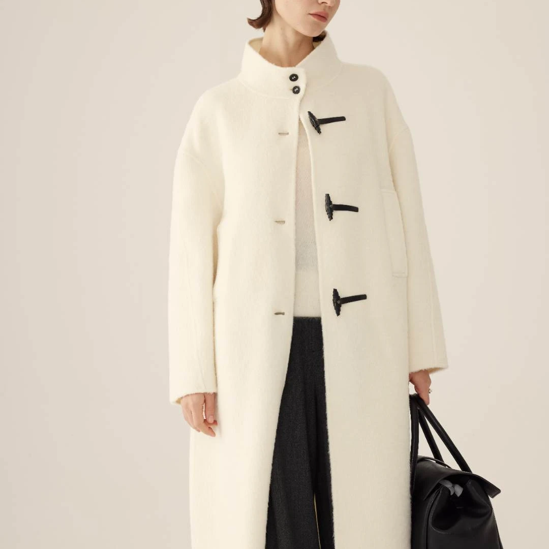 【丽公主专属】冬季上新保暖中长款通勤百搭牛角扣大衣243co069d