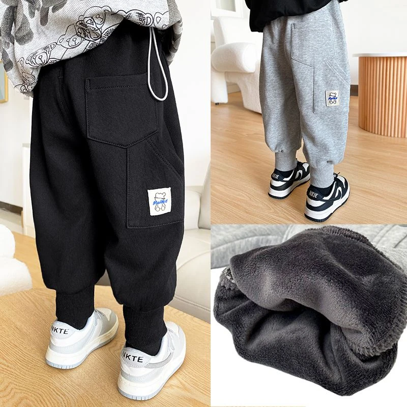 儿童裤子2025秋冬新款宝宝加绒男童帅气宽松一体绒束脚休闲长裤