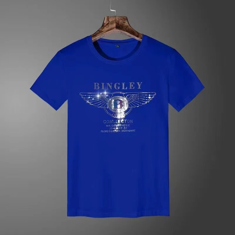 欧货高品质镭射亮片冰爽顺滑男士夏季圆领烫钻T恤时尚宾志906#