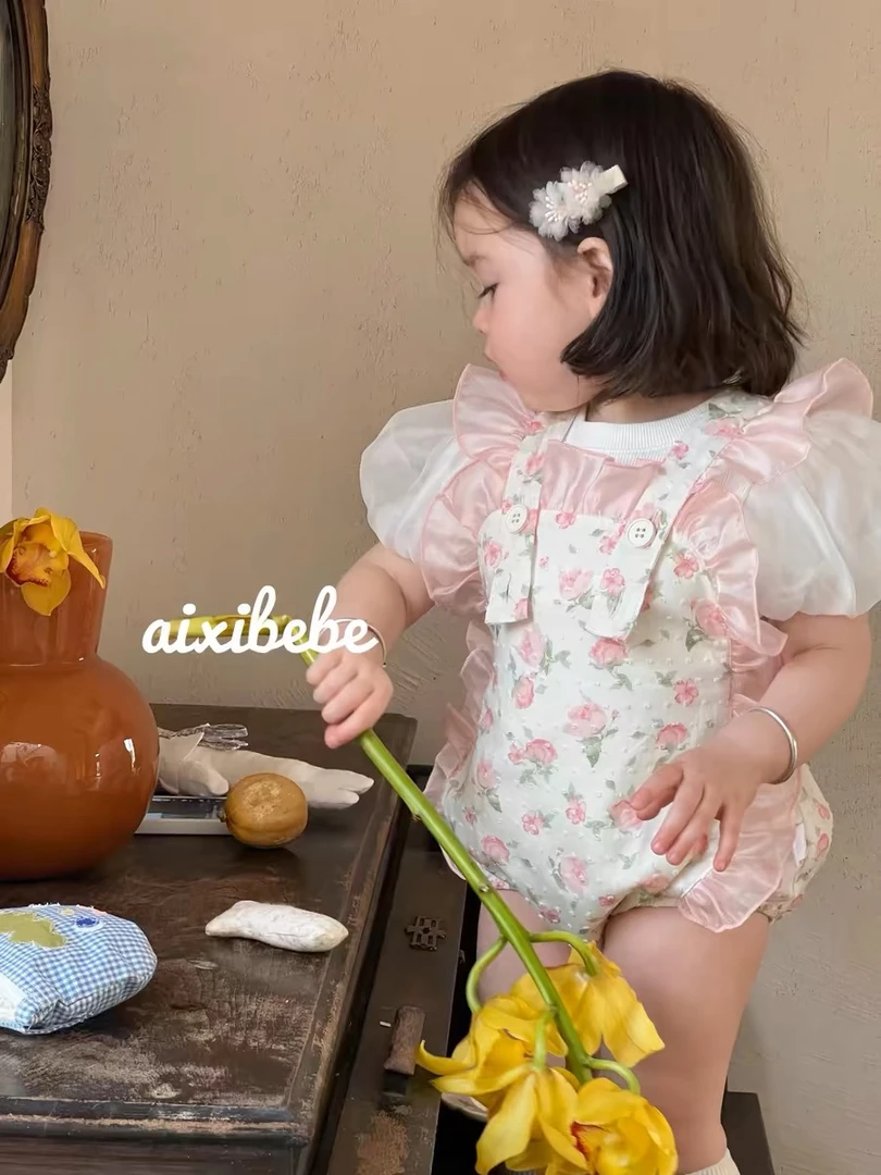 爱喜2024夏款玫瑰花包屁哈衣套装