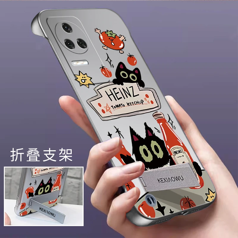 适用红米K50手机壳亲肤感无边框支架散热超薄网红潮番茄酱保护套