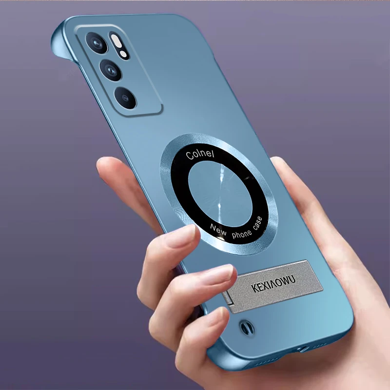 适用OPPOReno6手机壳亲肤感无边框磁吸支架裸机创意时尚不沾指纹