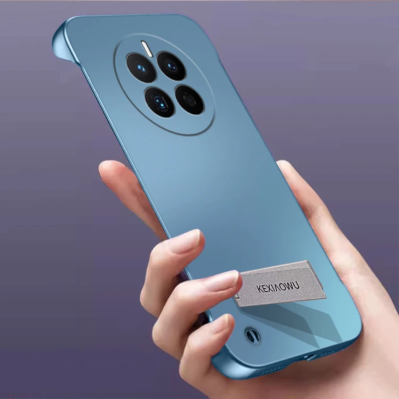 适用华为mate50手机壳mate50pro亲肤感无边框裸机纯色潮支架半包