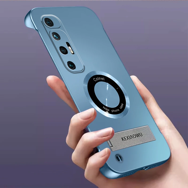 适用小米10S超薄电镀无边框磁吸支架手机壳镜头全包裸机纯色情侣
