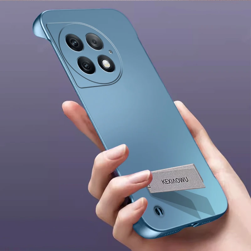 适用一加ACE2Pro金属漆无边框手机壳网红潮裸机纯色支架情侣半包