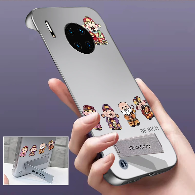 适用华为mate30pro素皮版手机壳亲肤感无边框网红潮裸机财神支架