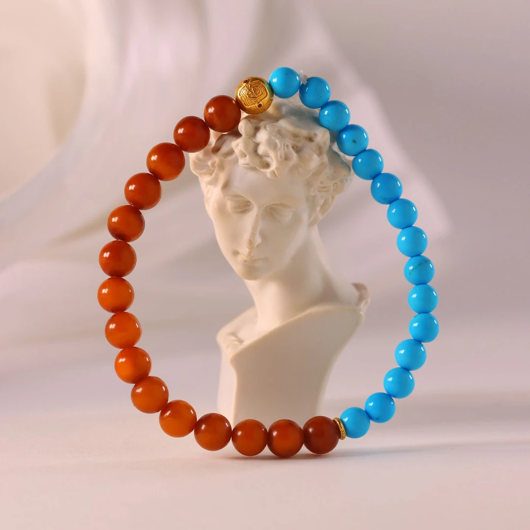 天然原矿睡美人绿松石高瓷蓝时尚手串极洁净珠径5mm