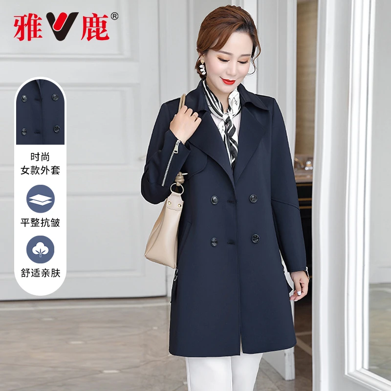 V/雅鹿2024新款中老年秋冬休闲舒适风衣外套气质翻领工装商务装