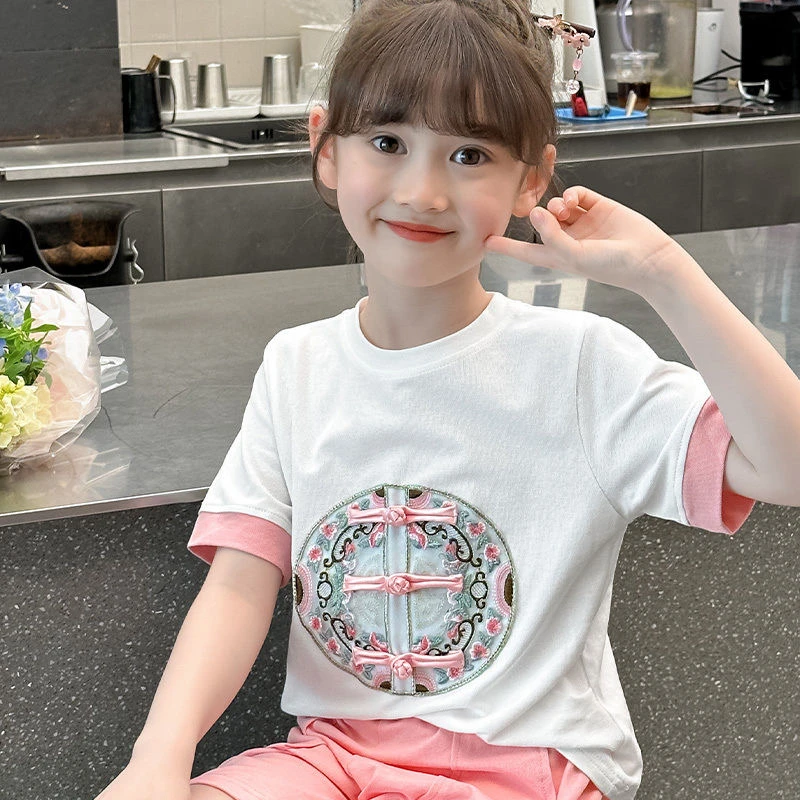 女童夏装中式T恤夏季短袖国风薄款宝宝2024儿童新款中国风上衣