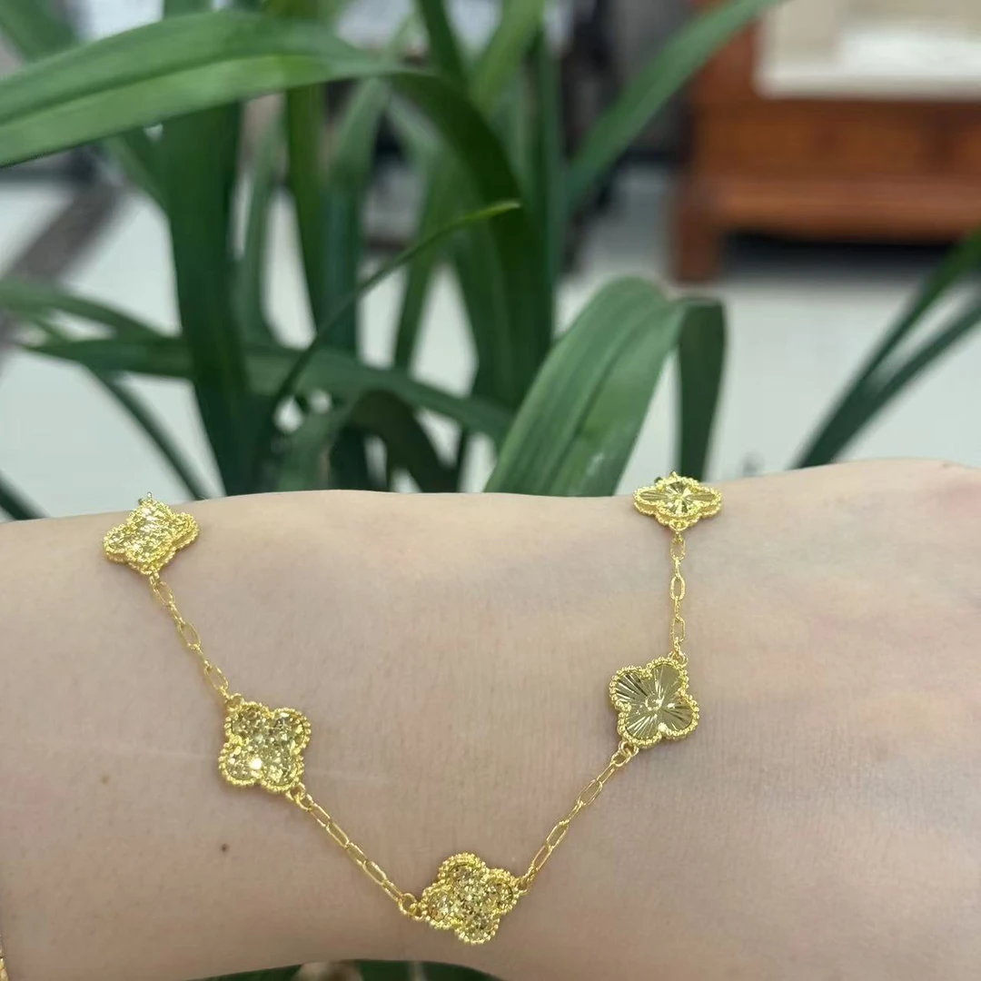 X【碎冰镭射双拼五花手链】足金999精工5