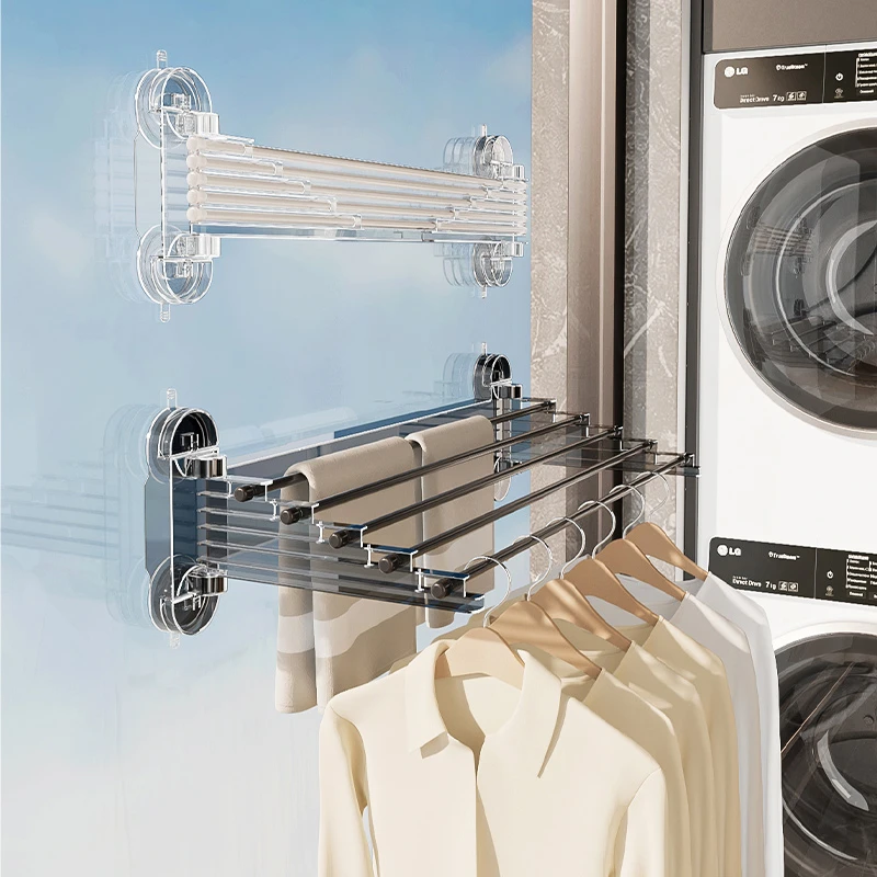 【佳立方】吸盘折叠阶梯晾晒架免打孔晒衣架阳台壁挂晾鞋架毛巾挂架