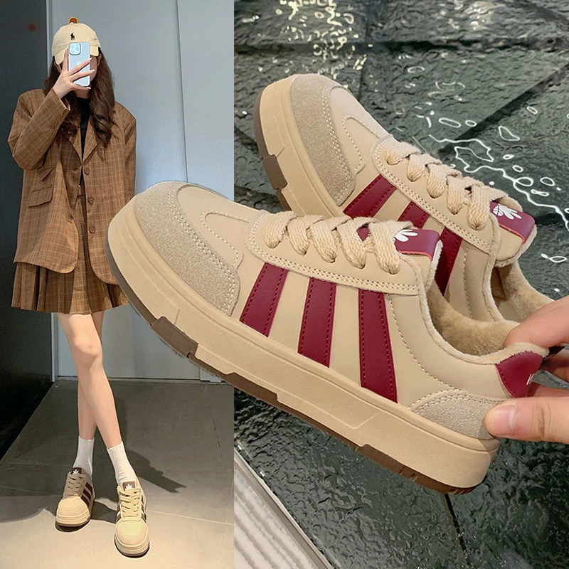 美拉德小白鞋女ins2023小众冬季加绒鞋子女运动鞋休闲百搭德训鞋