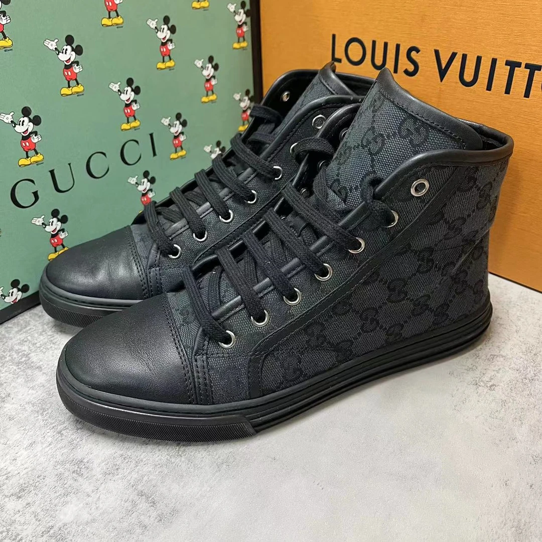GUCCI/古驰黑色色双G老花高帮休闲板鞋/多尺码/95新J