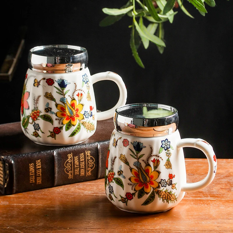 景德镇陶瓷带盖镜面杯男女办公室泡茶杯家用喝水杯子大容量马克杯