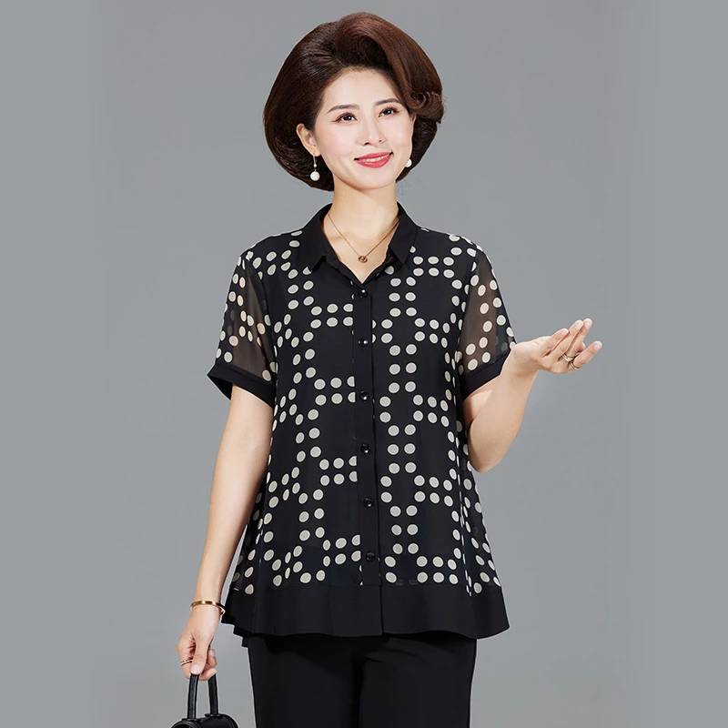 衬衫女装洋气中老年中年小衫夏装雪纺衫大码妈妈装气质衬衣时尚