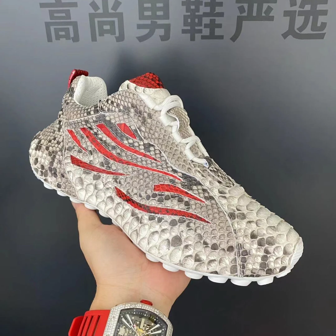 高尚男鞋严选（二店）休闲运动高端订制白红色蛇皮时尚百搭潮鞋