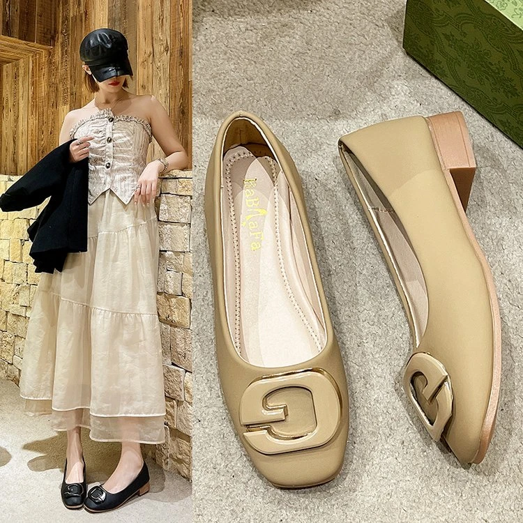 春秋玛丽珍女鞋新款春方头小个子复古浅口G字扣小皮鞋懒人鞋