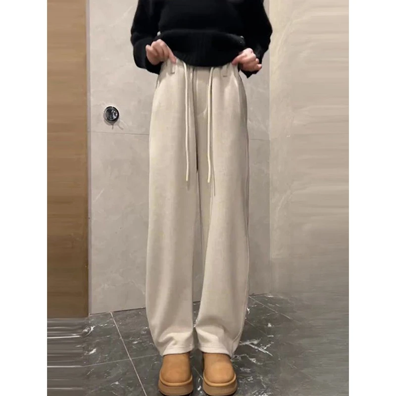 运动裤女2025秋季新款慵懒百搭显瘦遮肉休闲宽松加绒直筒阔腿裤潮