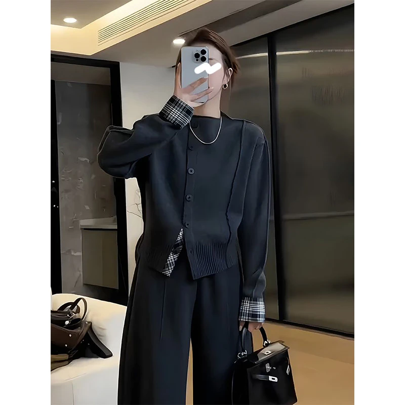 撞色拼接长袖针织开衫女秋季新款时尚洋气减龄宽松显瘦上衣【Z127】