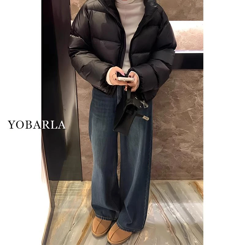 蓝灰色直筒牛仔裤女秋季新款高腰单宽松显瘦梨形身材爆款阔腿裤子