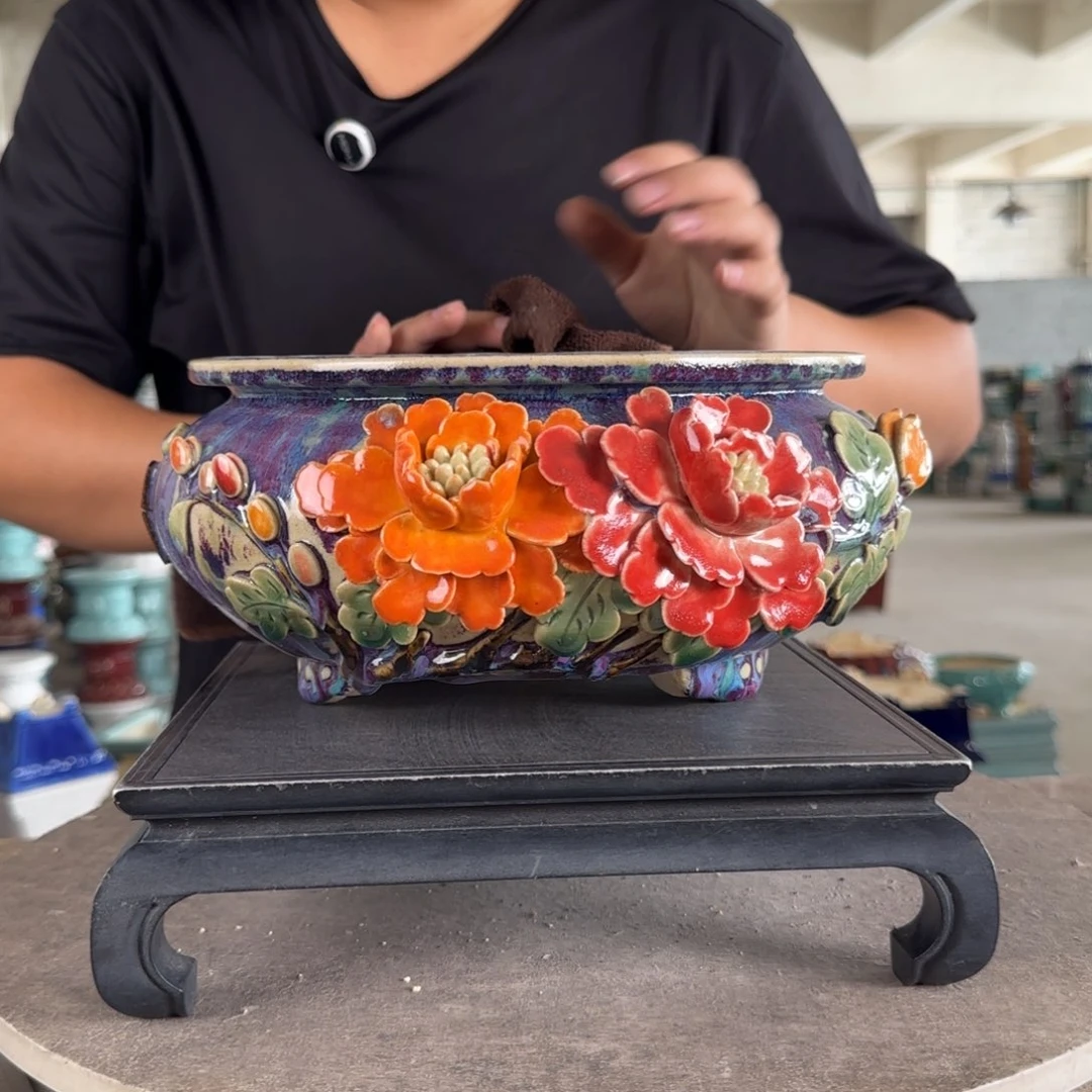 一风堂石湾花盆。小高温裂