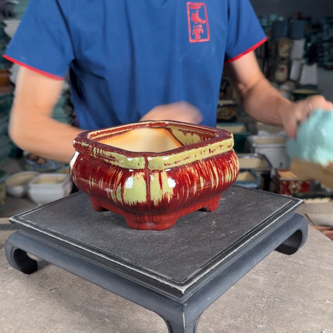 一风堂石湾花盆。打磨痕迹