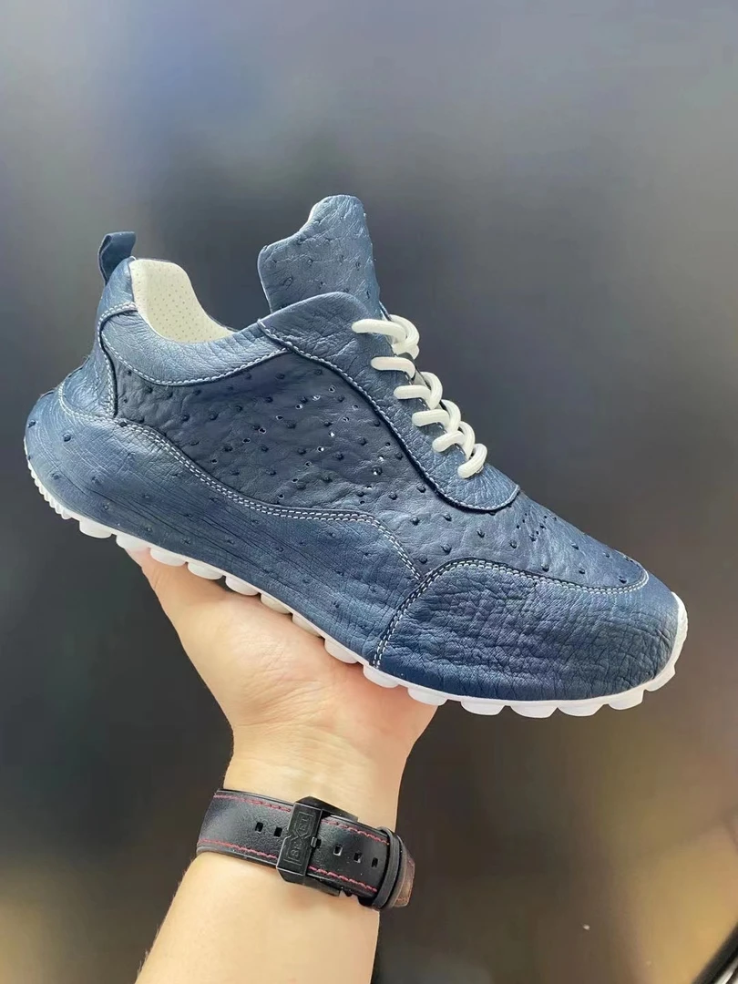 高尚男鞋严选高端私人订制鸵鸟皮休闲鞋男士时尚潮鞋低帮透气百搭