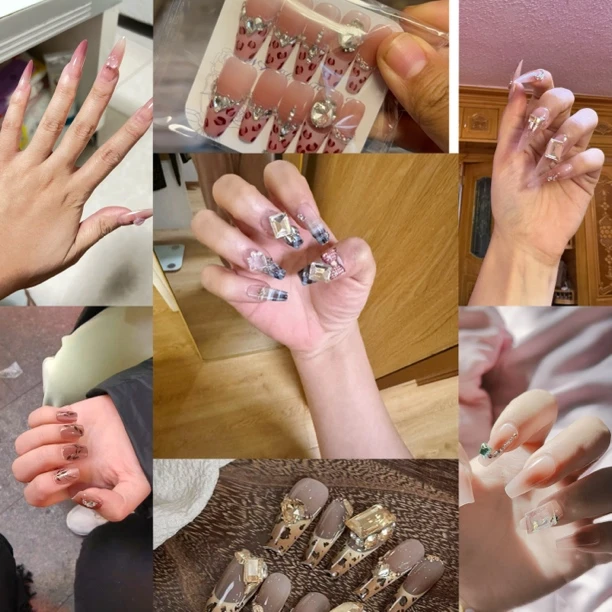 【只发新疆仅直播】孤品纯手工穿戴甲气质女神爆闪显白长款御姐美甲