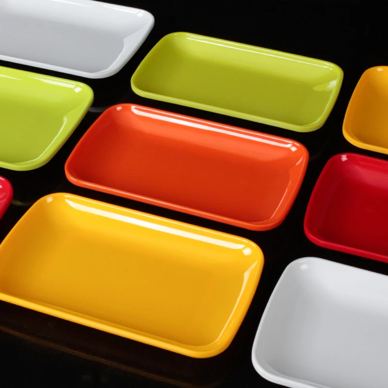 密胺餐具彩色肠粉盘子饭店学校快餐盘火锅配菜盘长方形餐盘商用碟