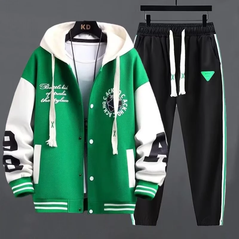 新款秋冬季卫衣棒球服美式连帽夹克男装青少年运动休闲套装男加厚