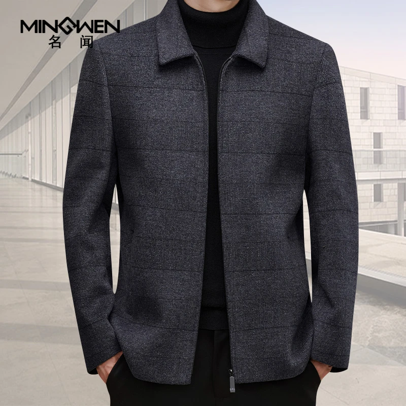 羊毛呢子夹克男翻领冬季加厚短款双面呢大衣宽松中老年爸爸装外套
