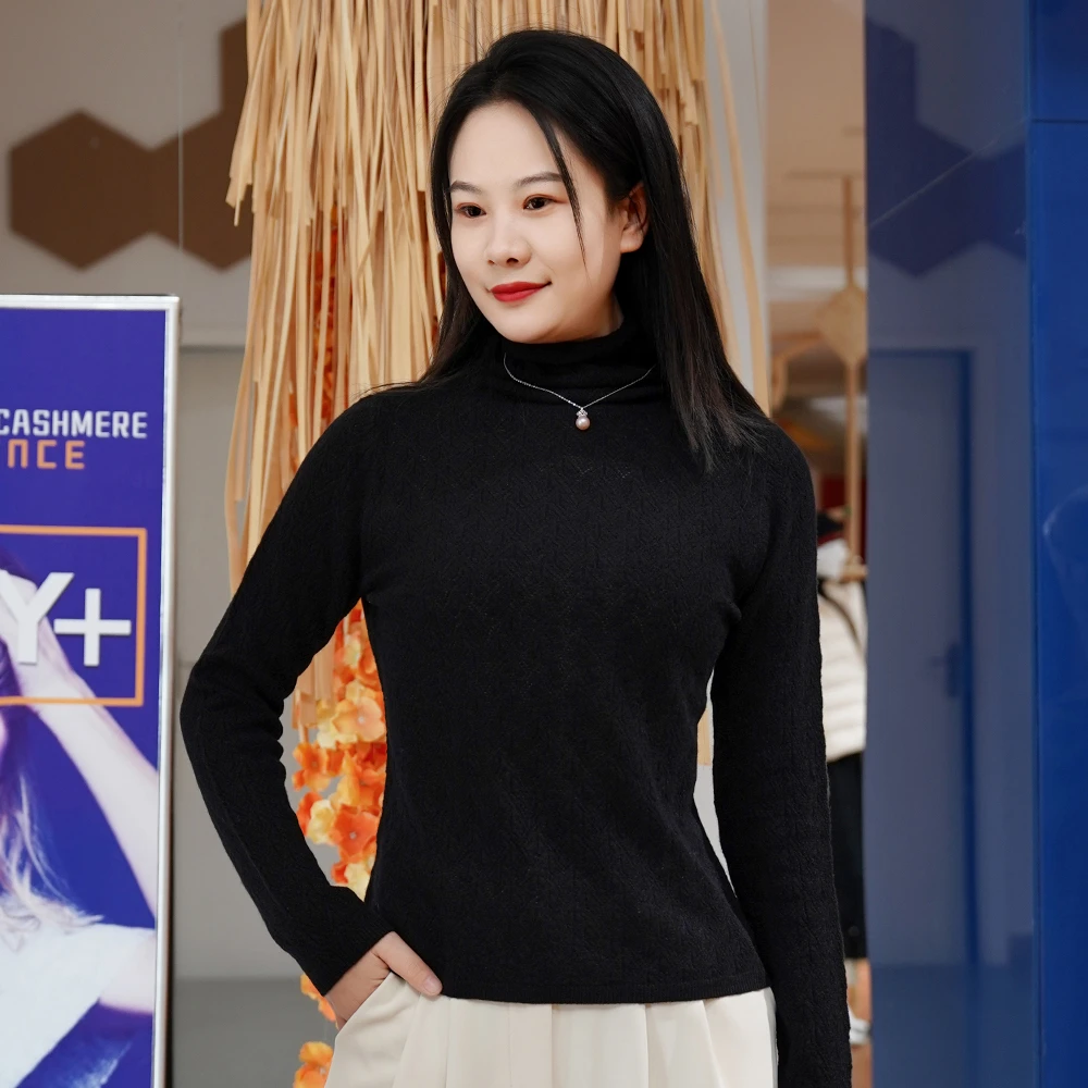 女士高领长袖纯羊绒打底衫修身百搭时尚针织秋冬打底堆领羊绒上衣