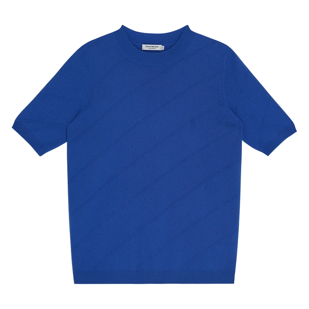 简约斜纹男款羊绒短袖衫 经典圆领男士羊绒衫 针织百搭半袖羊绒衫