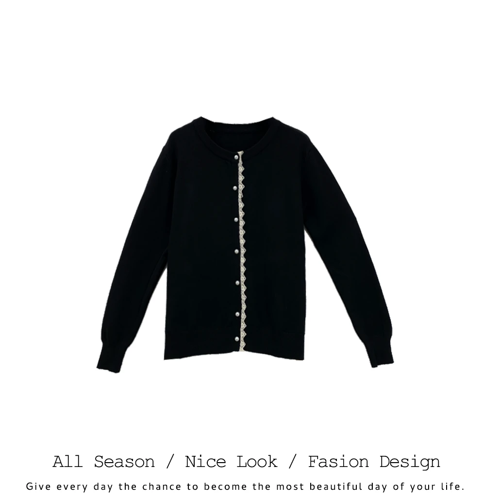 353      时尚黑色蕾丝拼接花边宽松休闲百搭长袖      款号#287