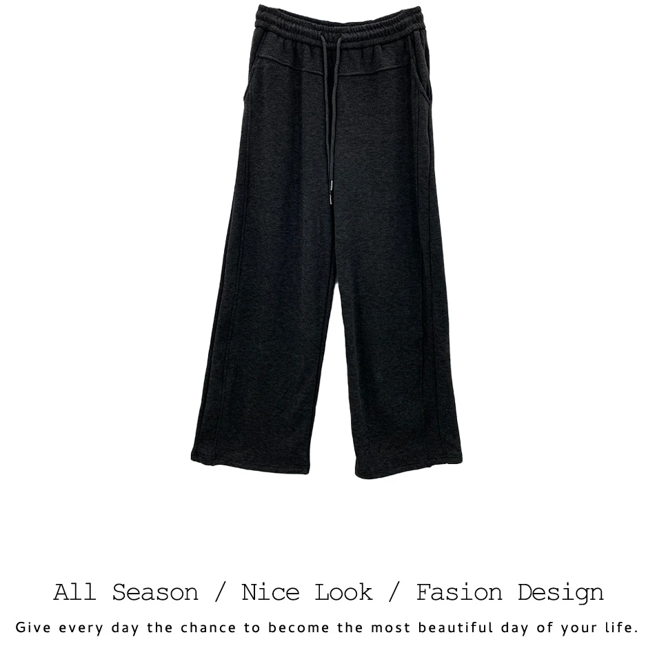 294  欧货深灰宽松时尚抽绳直筒休闲百搭裤子     款号#826-15