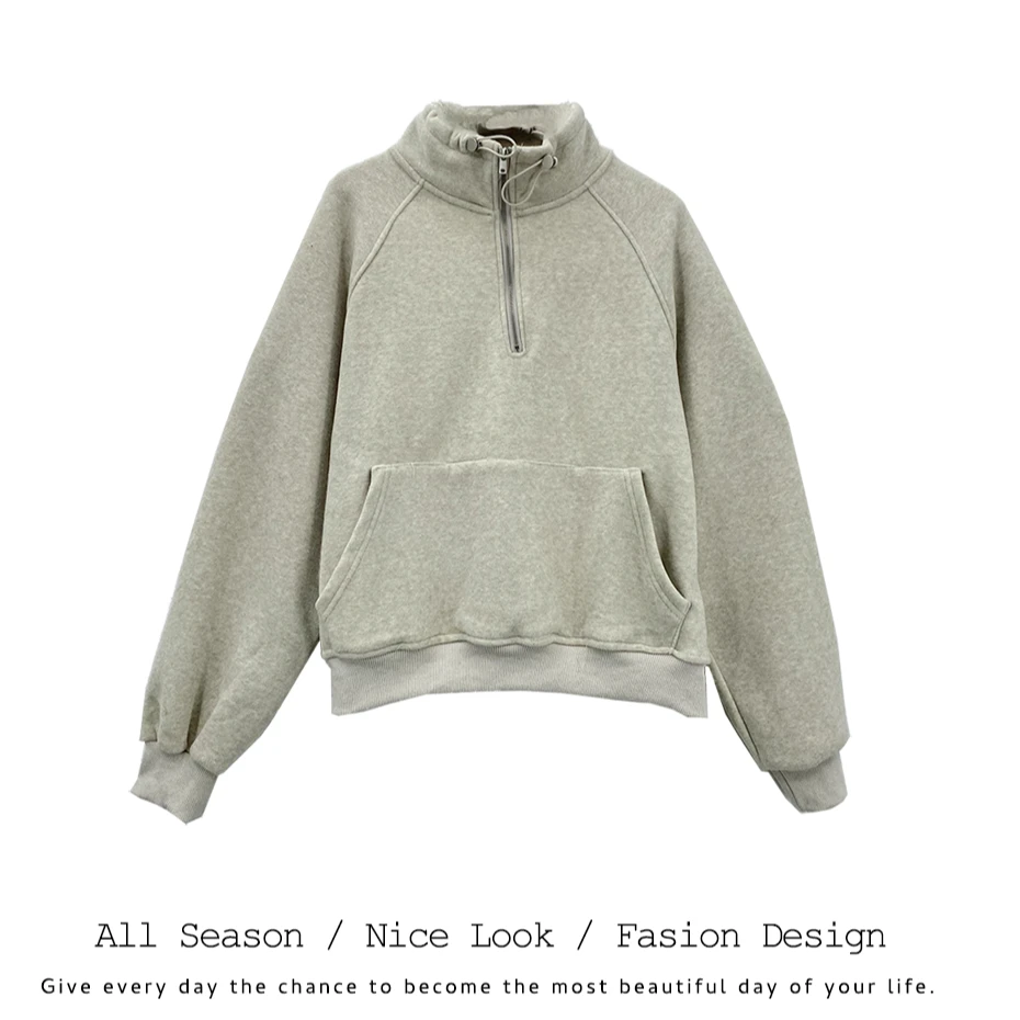 986   时尚立领半拉链气质宽松百搭加绒长袖      款号#6136