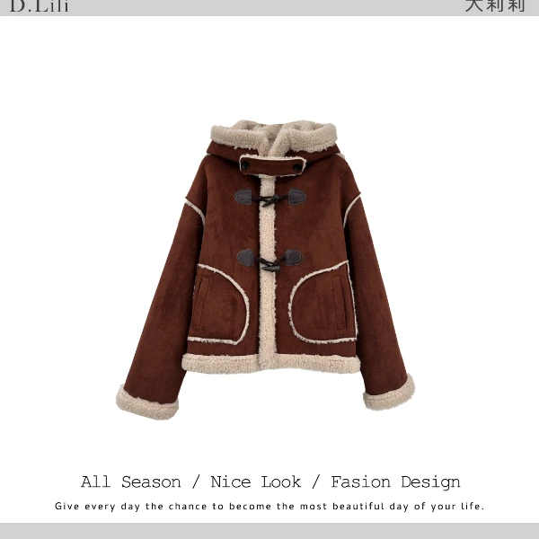 839   时尚红棕色百搭秋季宽松厚款外套            款号#2266