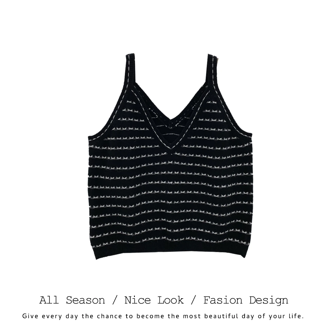 935      欧货时尚黑白撞色宽松百搭细肩带背心马甲     款号#111