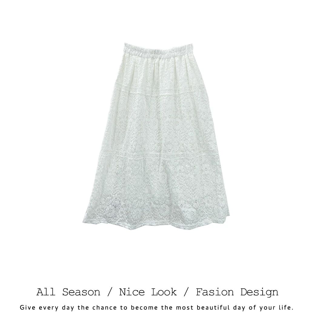 544     欧货时尚白色文艺淑女重工百搭半身长裙       款号#9305