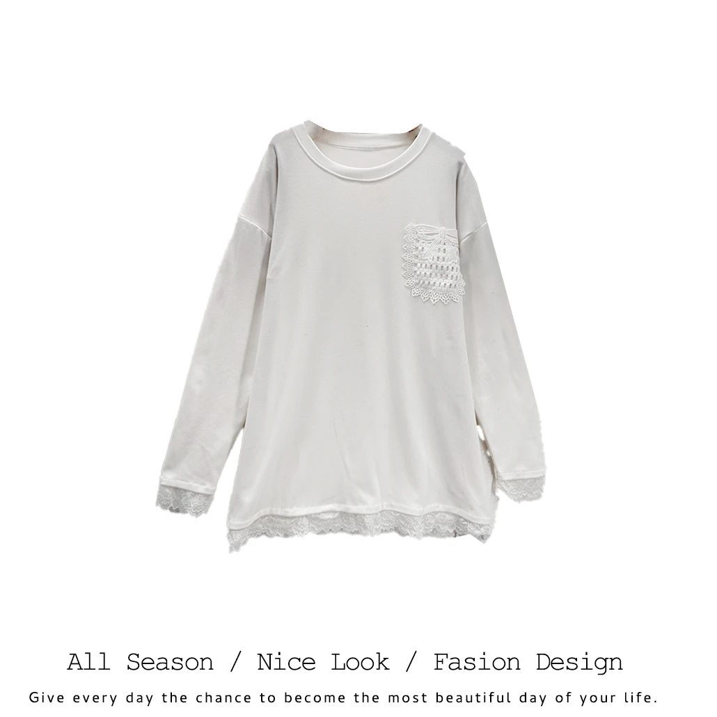 206      潮流时尚白色拼接蕾丝花边百搭秋冬长袖      款号#9713