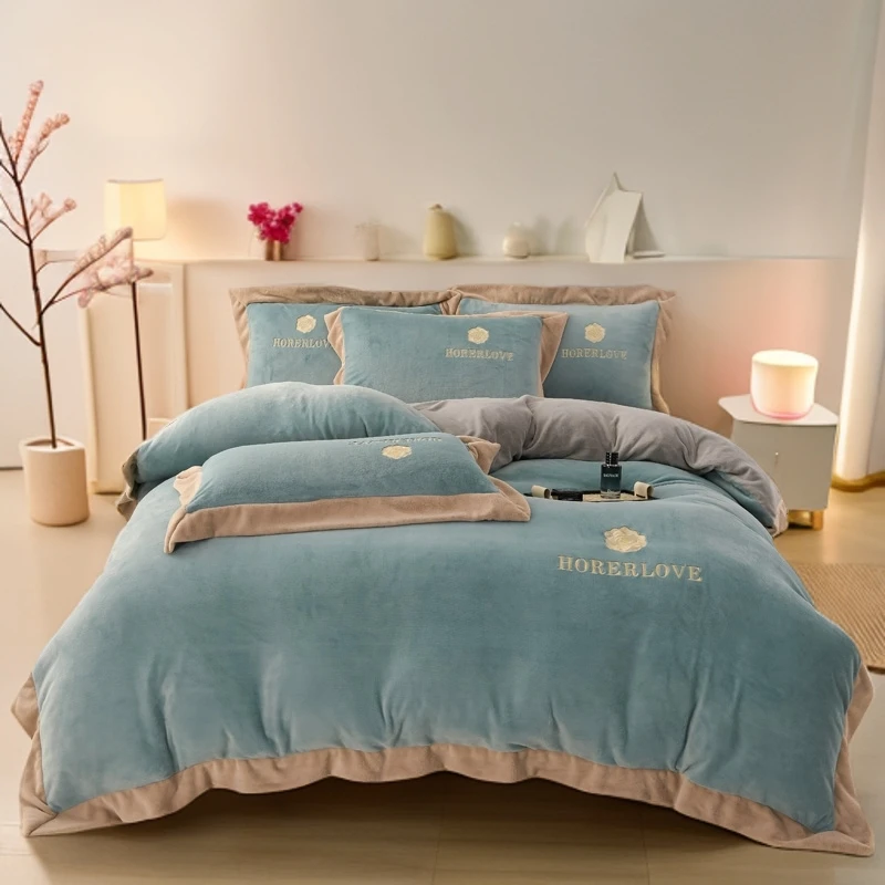 A类加厚牛奶绒四件套柔软丝滑保暖透气防静电不掉毛床裙床笠款