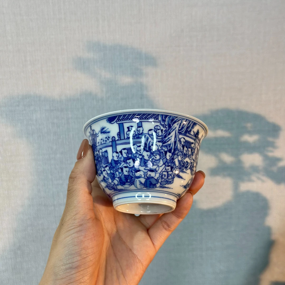 【九鸣·徐胜贵 】青花百子压手杯  景德镇高端茶具