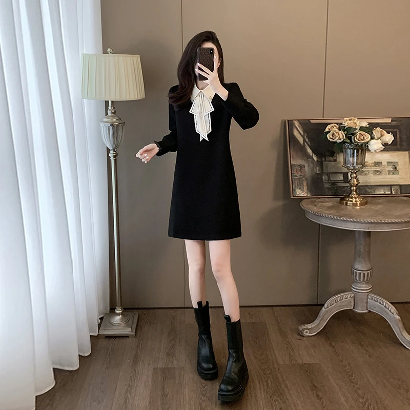 设计感黑色秋冬连衣裙气质高级感女装时尚轻奢小众小黑裙长袖裙子