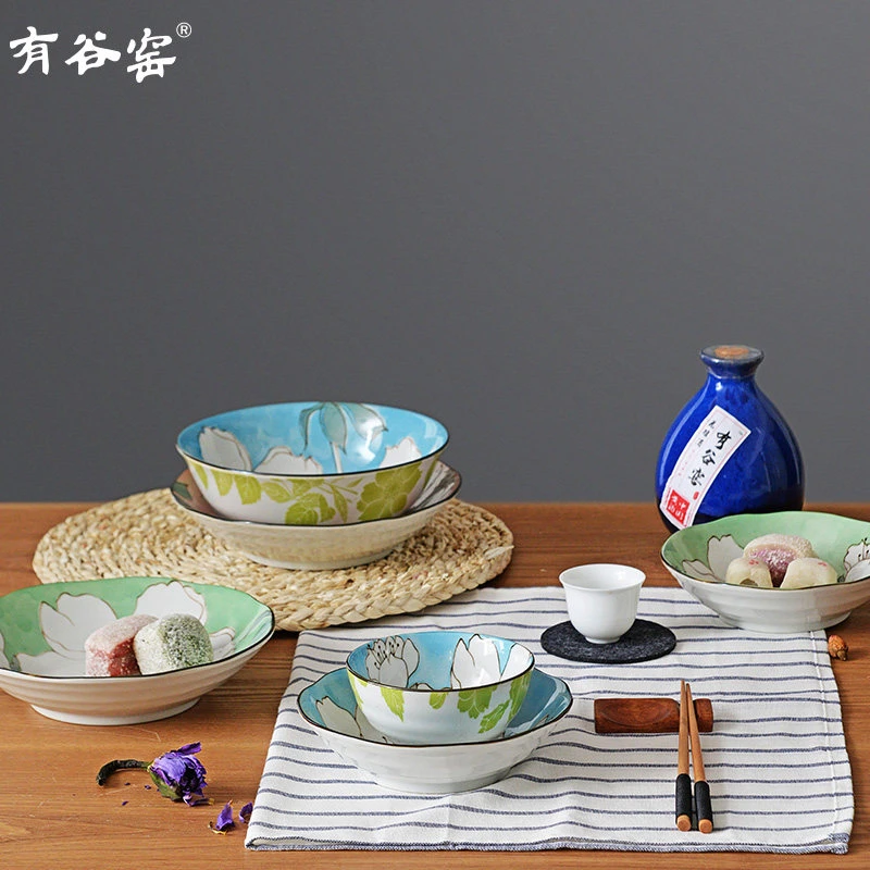 有谷窑木莲花系列釉下彩餐具套装高颜值家用陶瓷易清洗陶瓷餐具