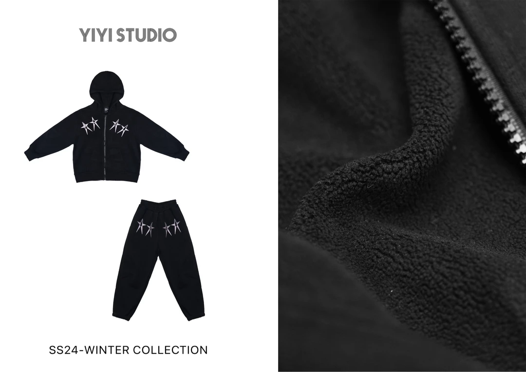 YiYi 童装黑色加绒卫衣套装0360