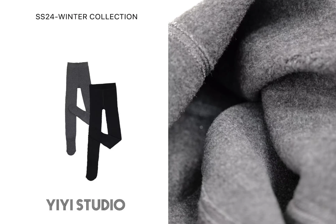 YiYi 童装两色加绒款连脚袜（一组两双）0398