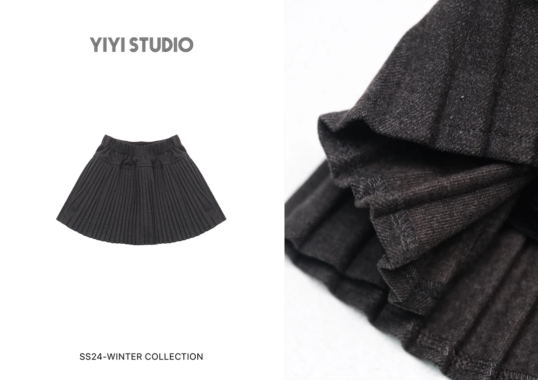 YiYi 童装深灰色百褶短裙0419