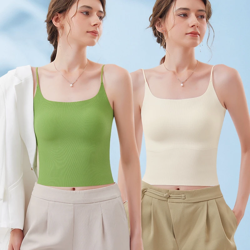 【薄荷曼波】夏季薄款吊带背心内搭美背外穿短款百搭无痕内穿带胸垫