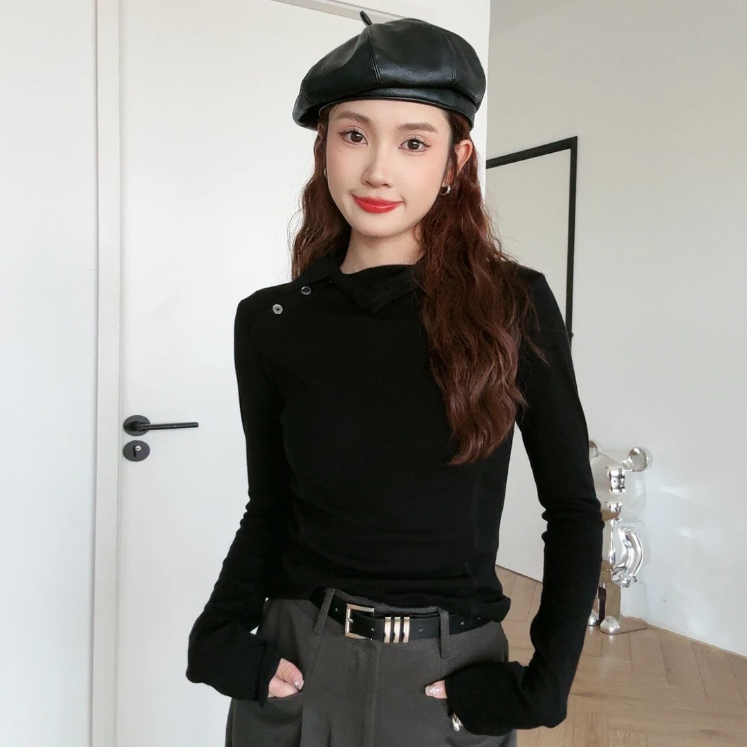 秋冬修身内搭短款紧身秋季显瘦半高领ins长袖黑色百搭时尚