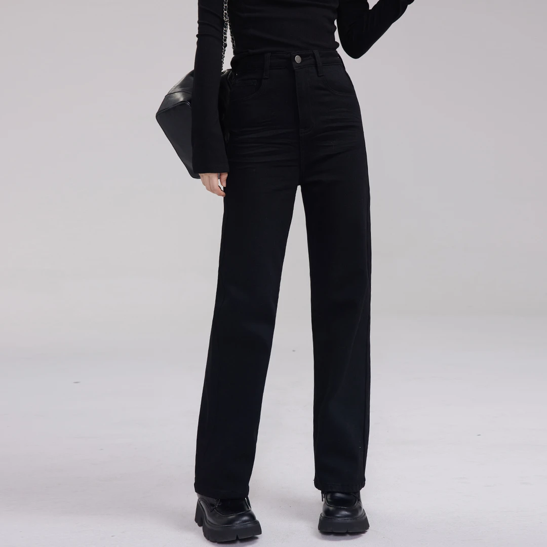 百搭修身微喇秋季直筒长裤加长高腰休闲黑色外穿弹力秋冬时尚